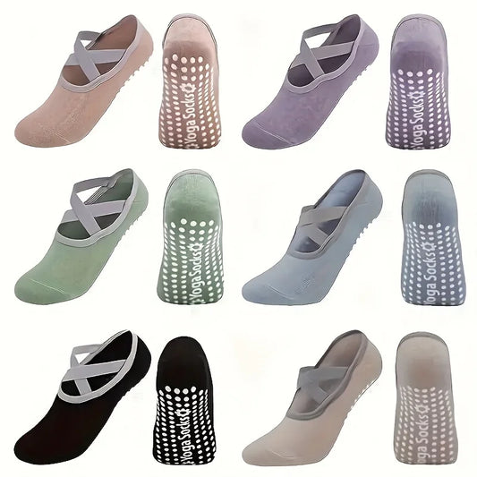 6 Pairs Cross Strap Yoga Women's Socks, Non-Slip Soft And Comfortable Indoor Floor Invisible Socks