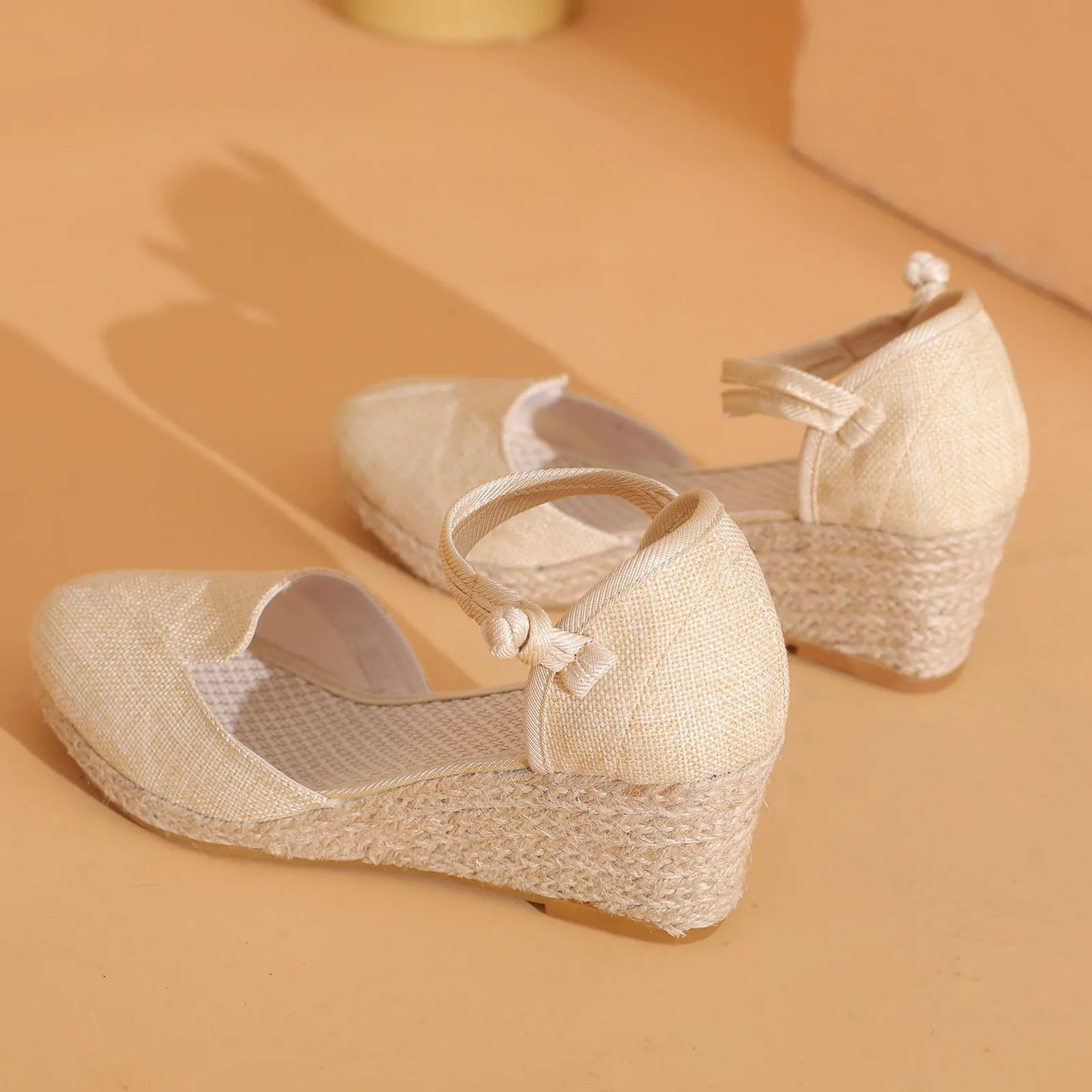Women's Platform Wedge Linen Sandals  Versatile Braided Buckle Breathable Wedge Sandals