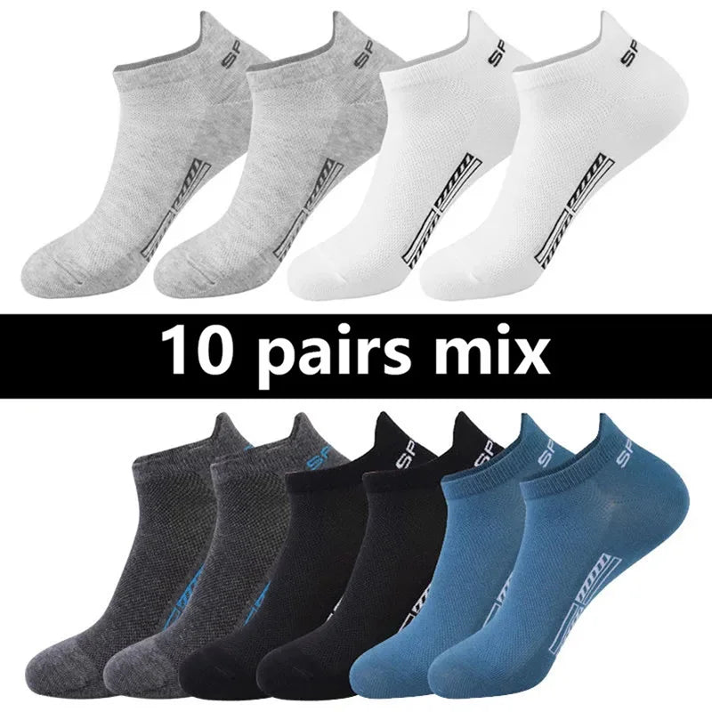 20pcs=10 Pairs Summer Autumn Men Cotton Socks Sport Breathable Ankle Socks Quality Mesh Casual Athletic Thin Cut Short