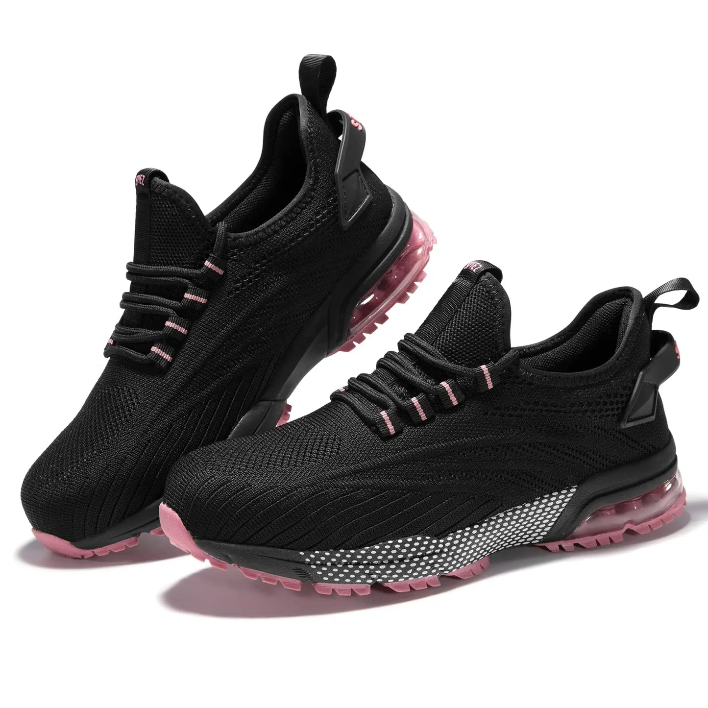 Safety Shoes for Women, Lightweight Non Slip Work Shoes, Air Cushion Safety Sneakers for Work and Daily Wear Black/Pink