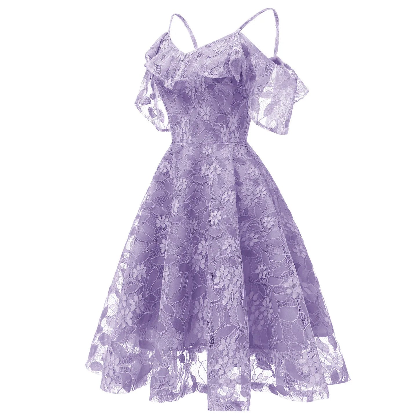 Women Elegant  Princess Dress Ladies Casual Floral Lace Spaghetti Strap Dresses Cocktail Party Swing Dress