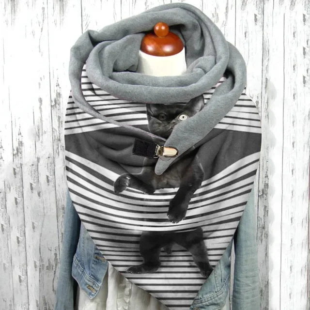 Winter Women's Floral Print Thick Warm Scarf – Windproof Double-Layer Buttoned Wrap
