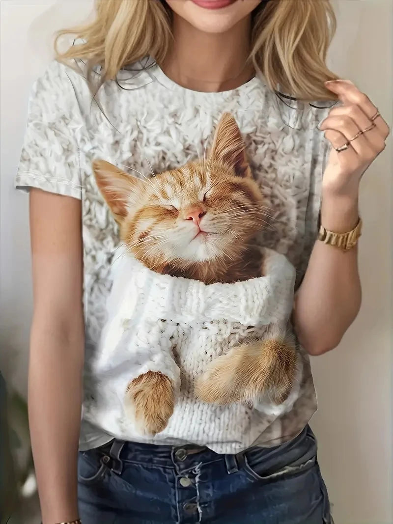 Print Tees Casual Street Tops Woman Clothing Short Sleeve Women's T-Shirt Chic