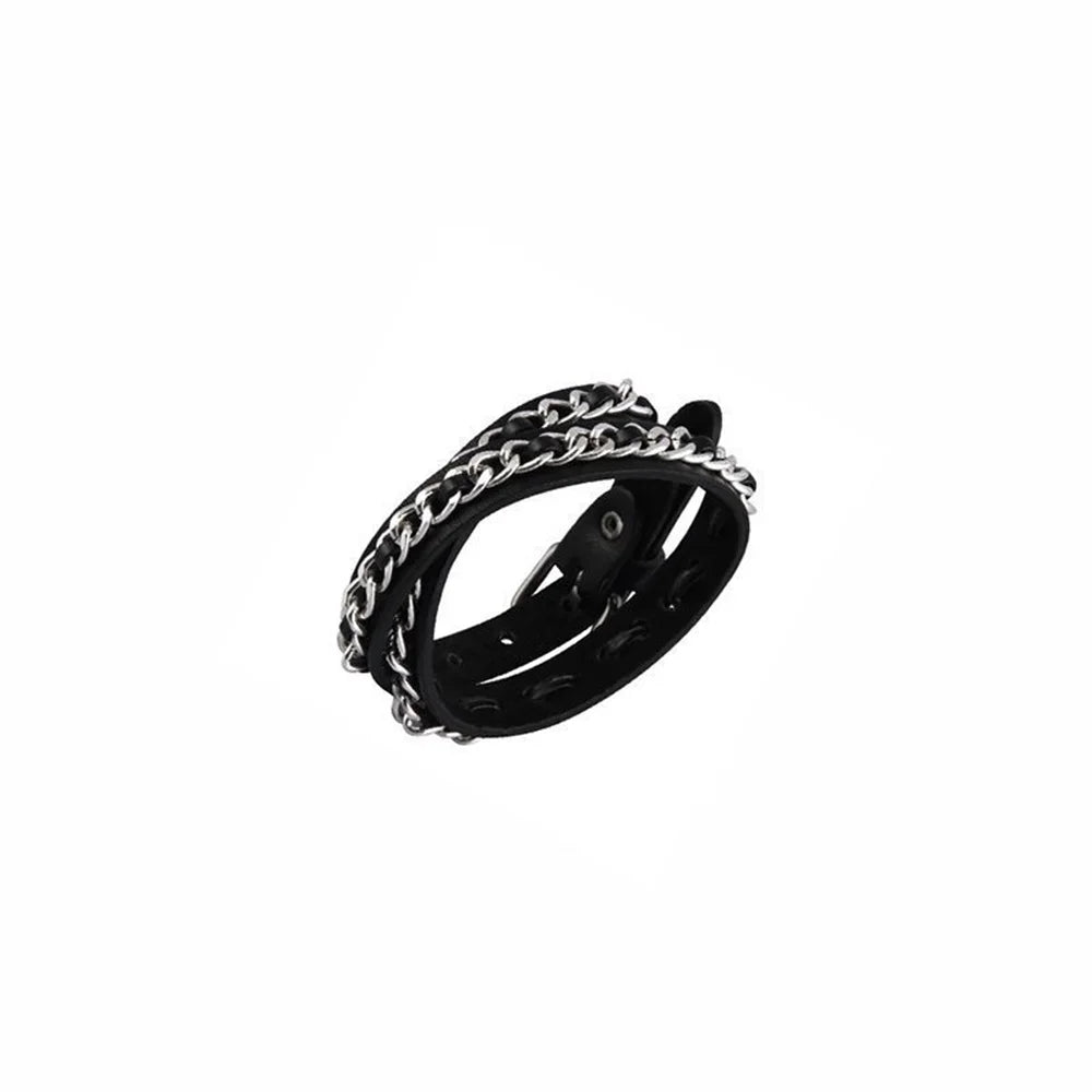 Punk Hip Hop Rock PU Leather Bracelet Unisex Trendy Chain Skull Pentagram Rivet Bracelet