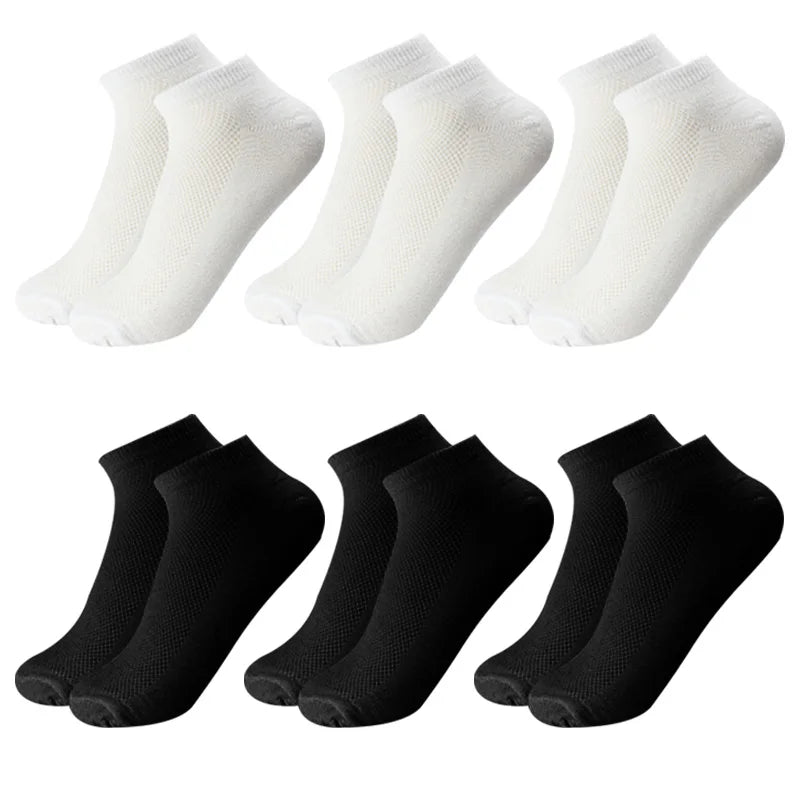 6 Pairs Breathable Men's Socks Short Ankle Elastic Solid Color Mesh High Quality Cotton Business Unisex Sokken Plus Size EU38-47
