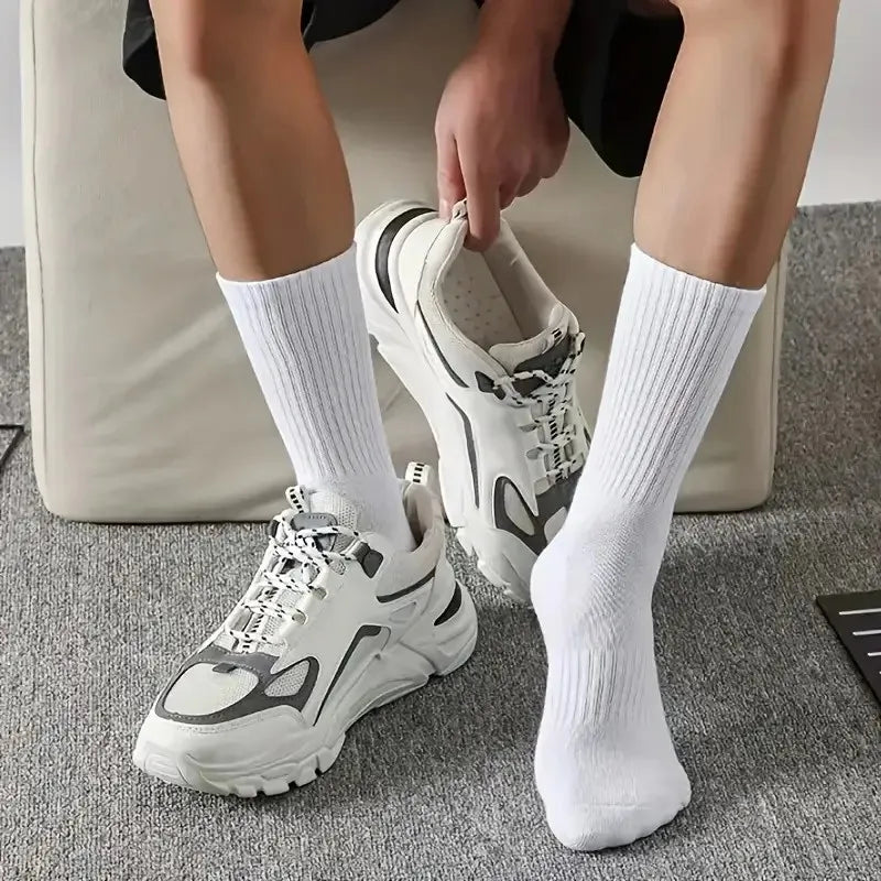 5/10/20 Pairs Neutral Solid Color Round Neck Socks Spring Summer Sweat Absorbing Breathable Soft Comfortable Couple Sports Socks