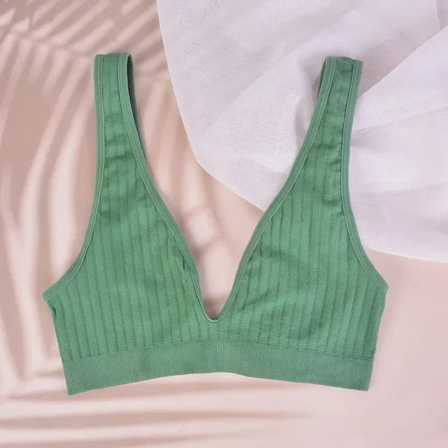 Deep V neck Bra  Seamless Bras Wire Free Unlined Low Back