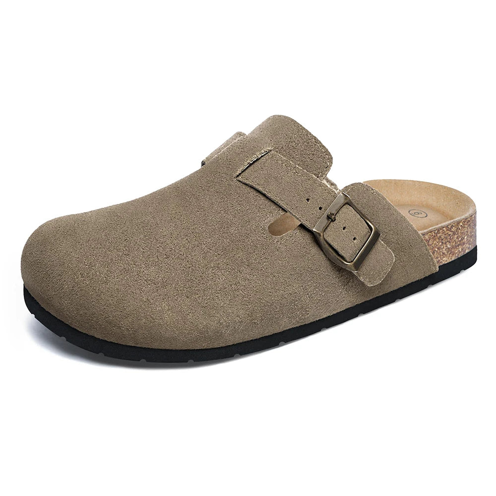 Women's Suede Clogs Shoes Adjustable Buckle Slip Casual Fashion Footbed Home Clog