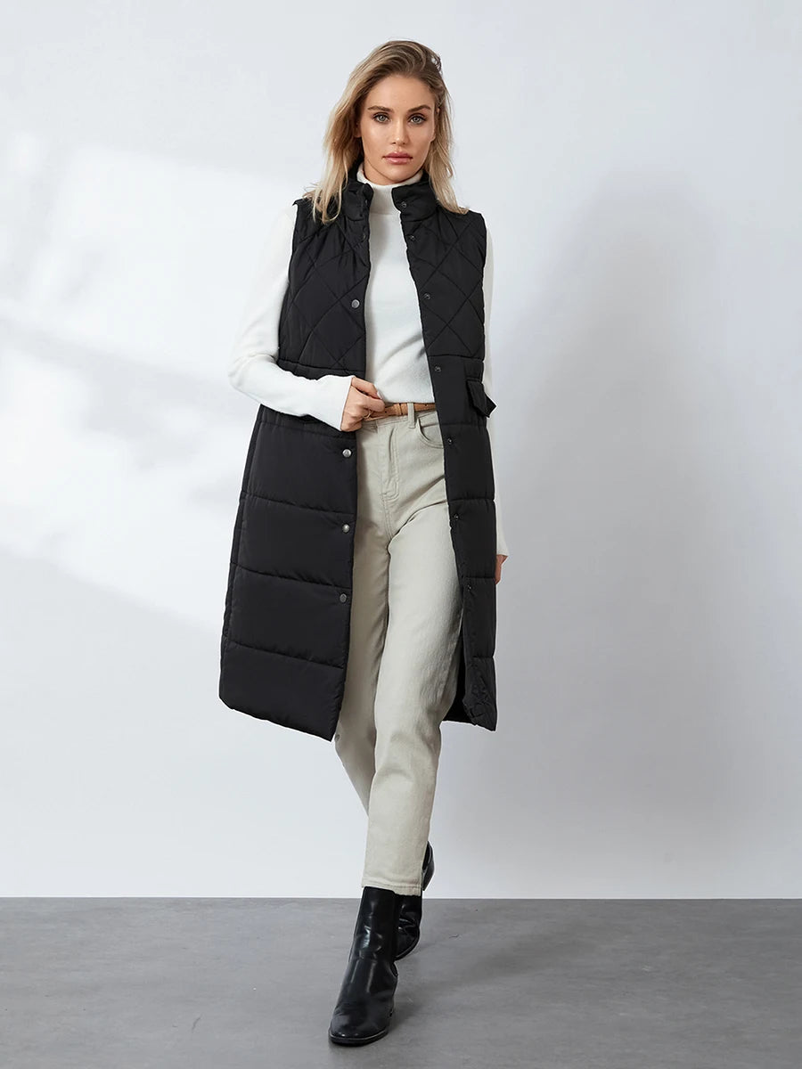 Quilted Puffer Vest Solid Color Warm down Jacket Button Cardigan