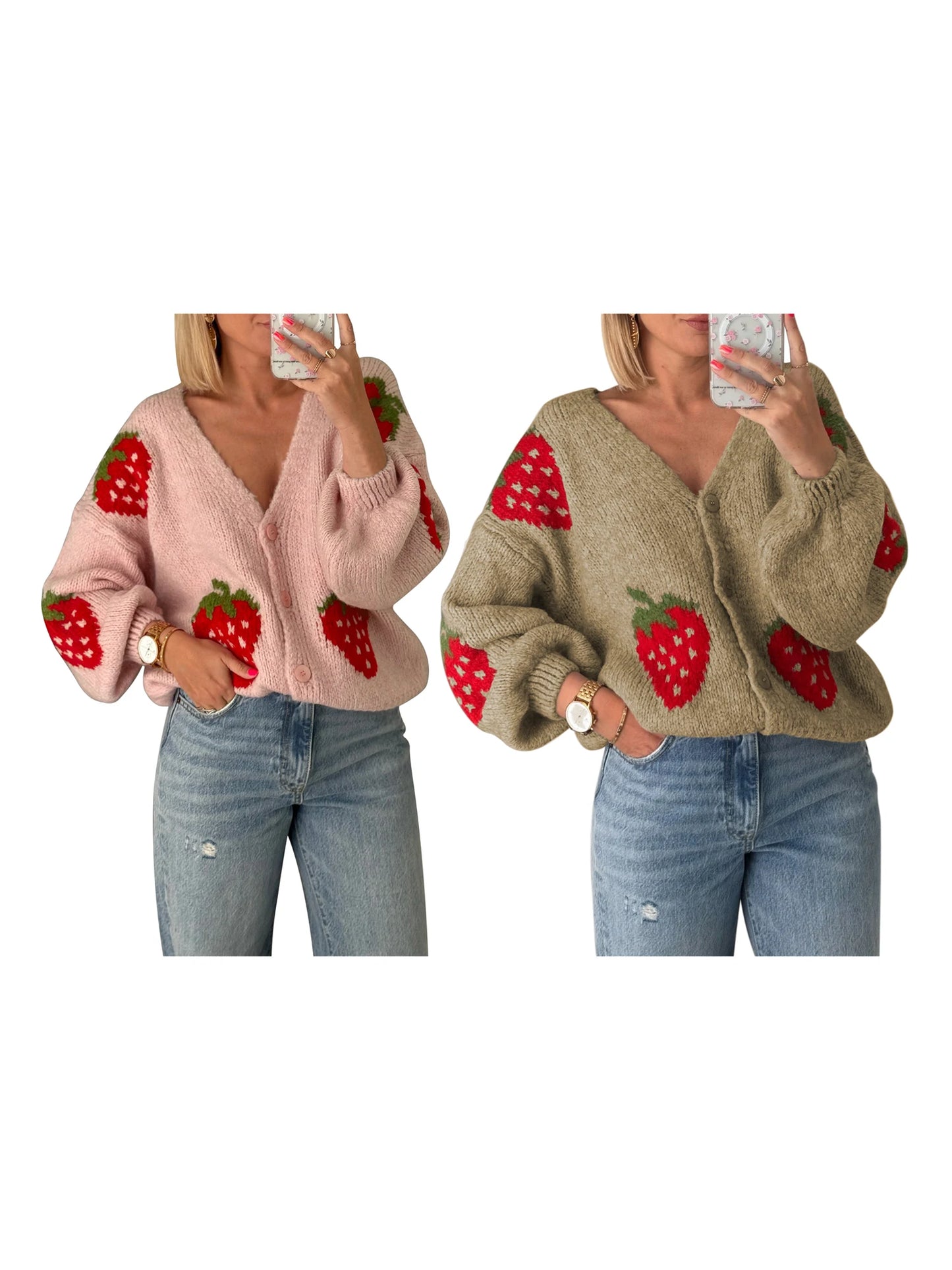 Women s Long Sleeve Knit Cardigan with Cherry Button Closure Cozy Fall Casual Jacket Sweater
