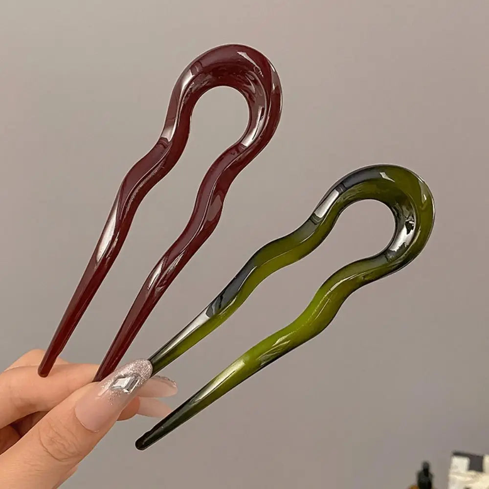 U-Shaped Hair Fork Fashion Tortoiseshell Acetate Acrylic Hairpin Geometric Design Headwear Hair Sticks Women