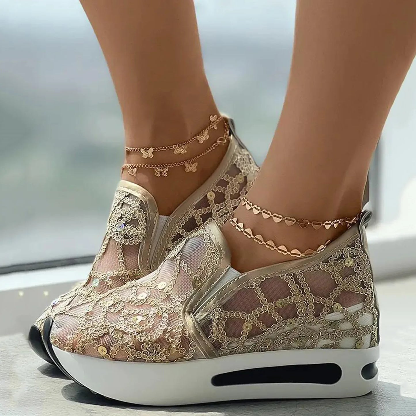 Ladies Breathable Knitted Mesh Sneakers Women's Tennis Shoes Pointed Flat Bottomed Single Shoes Female Sneakers