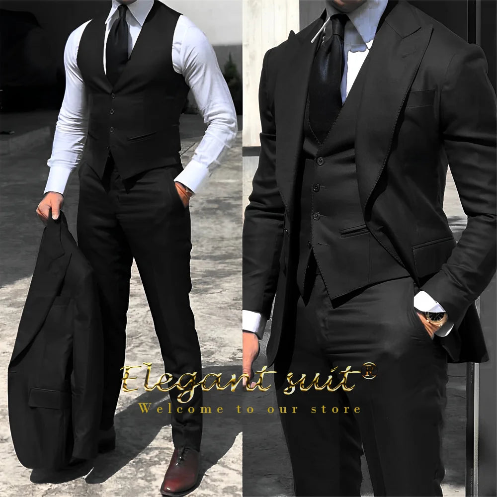 Men's business suit 3-piece set (jacket + vest + trousers) advanced custom men's office formal suit set