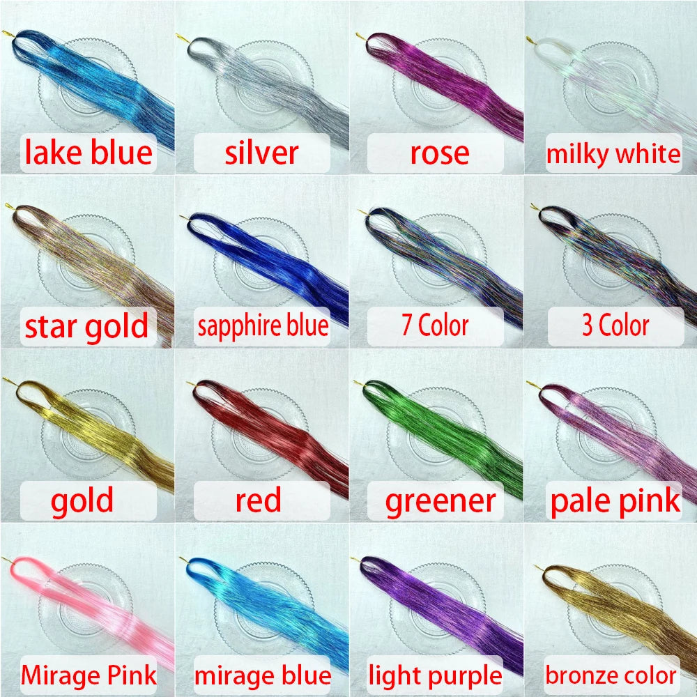 36/48inch Synthetic Sparkle Hair Tinsel Rainbow Colored Strands  Headwear Hair binge Hair Laser False Hair Extensions Decor