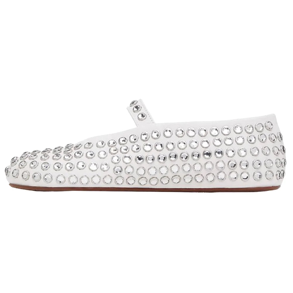 Glitter Shoes with Buckle Strap Rhinestone Ballet Flats Round Toe  Comfortable