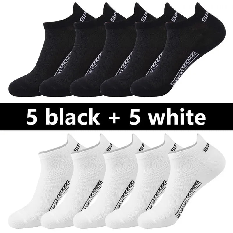 20pcs=10 Pairs Summer Autumn Men Cotton Socks Sport Breathable Ankle Socks Quality Mesh Casual Athletic Thin Cut Short