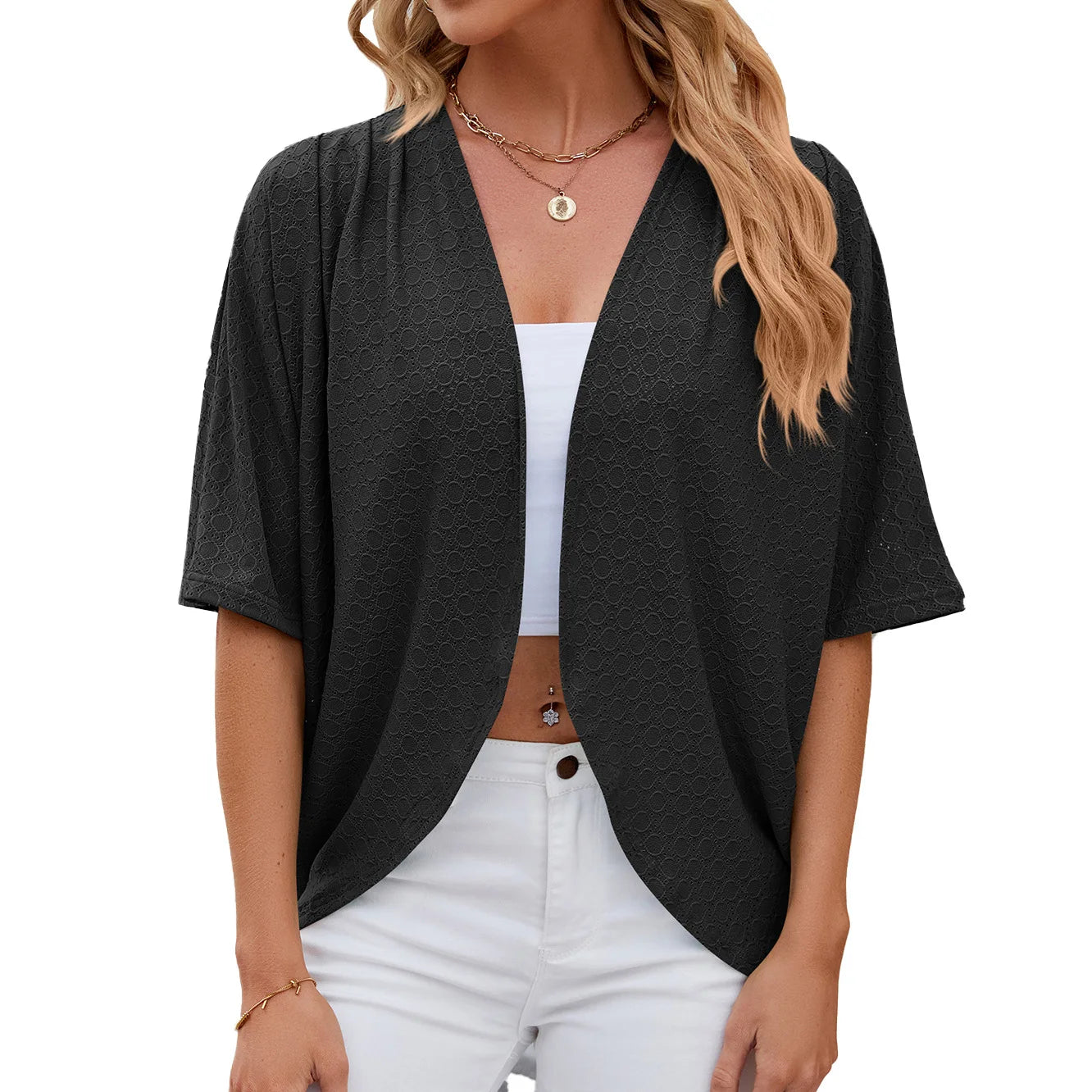 Elegant Women's Mid Sleeve Casual Loose Cardigan Fashion Ladies Outwear Women's Sunscreen Shirts Boho Tops