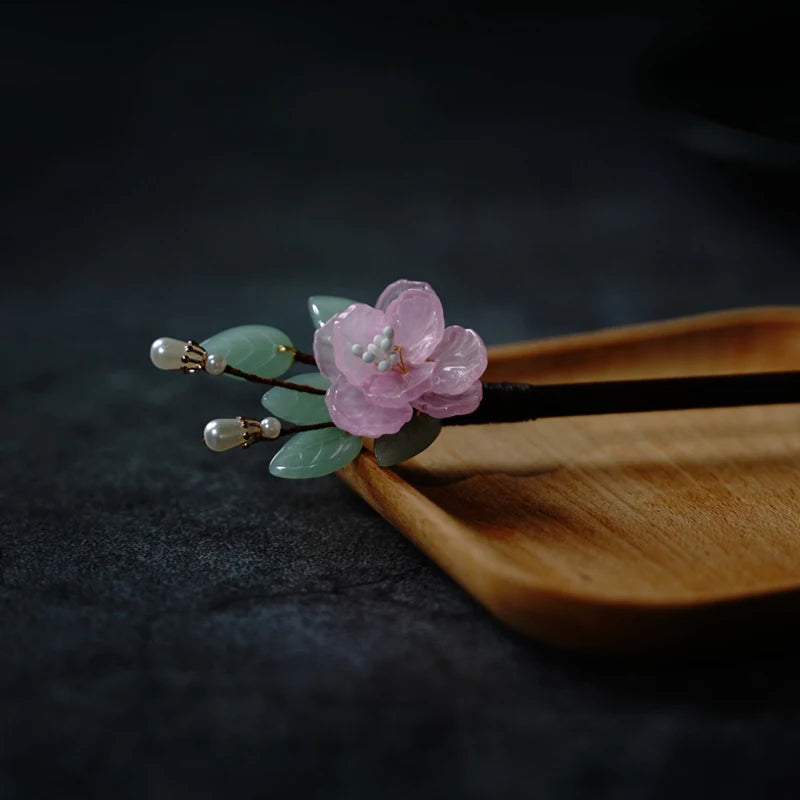 Floral Hair Pins Handmade Wooden Twist Bun Pin Chopsticks Flower Hair Clips Chinese-style Hair Stick