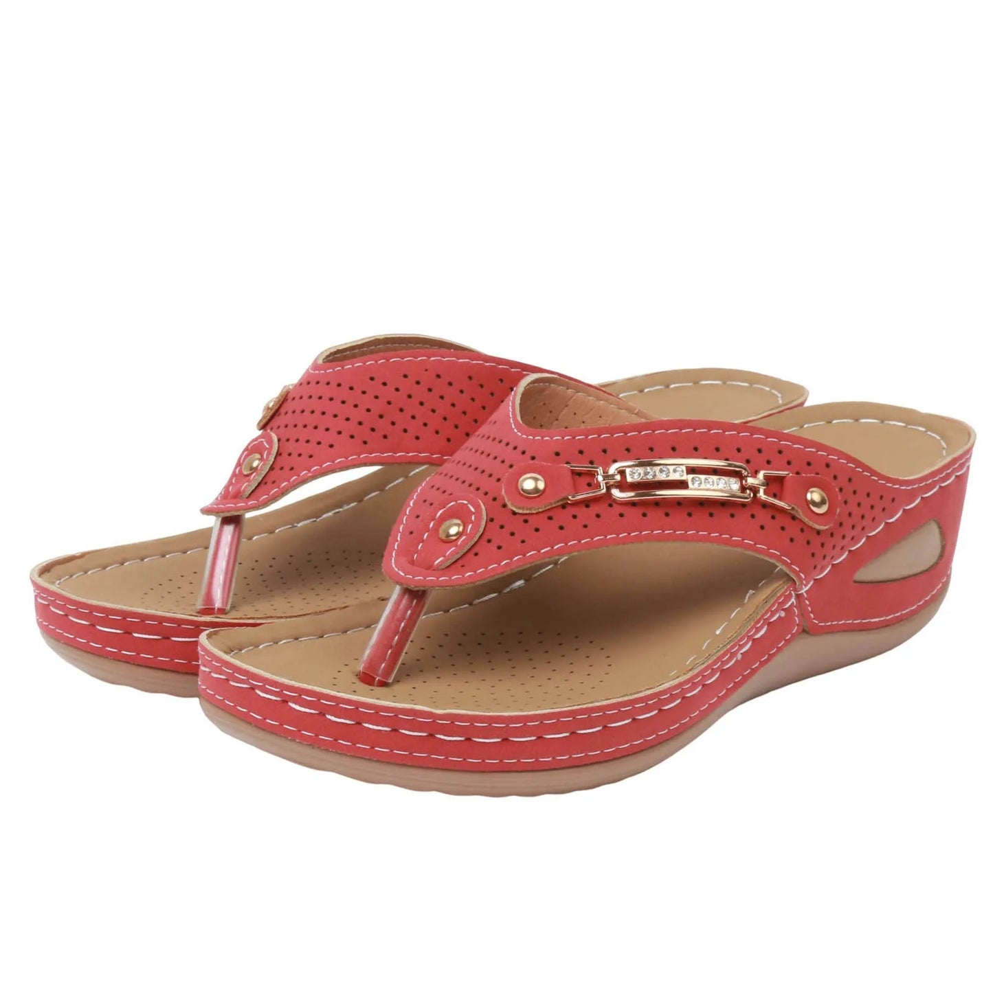 Flip Flops Women's Hollow Out Wedge Summer Wedge Sandals Clip Toe Orthopedic Sandals Female Pu Leather Non-Slip Slippers