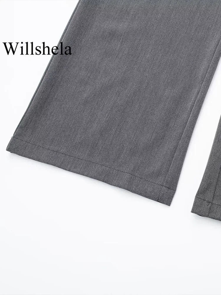 Women's Fashion Solid Front Zipper Straight Pants Vintage High Waist Full Length Female Chic Lady Trousers