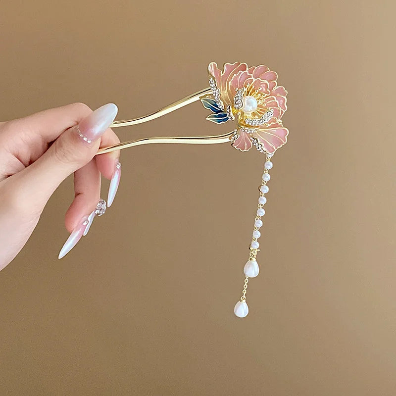 Vintage Rose Pearl Hair sticks for Women  Chinese Style Hairpin Fashion Hairpin Hair Charms Flower Hair Accessories