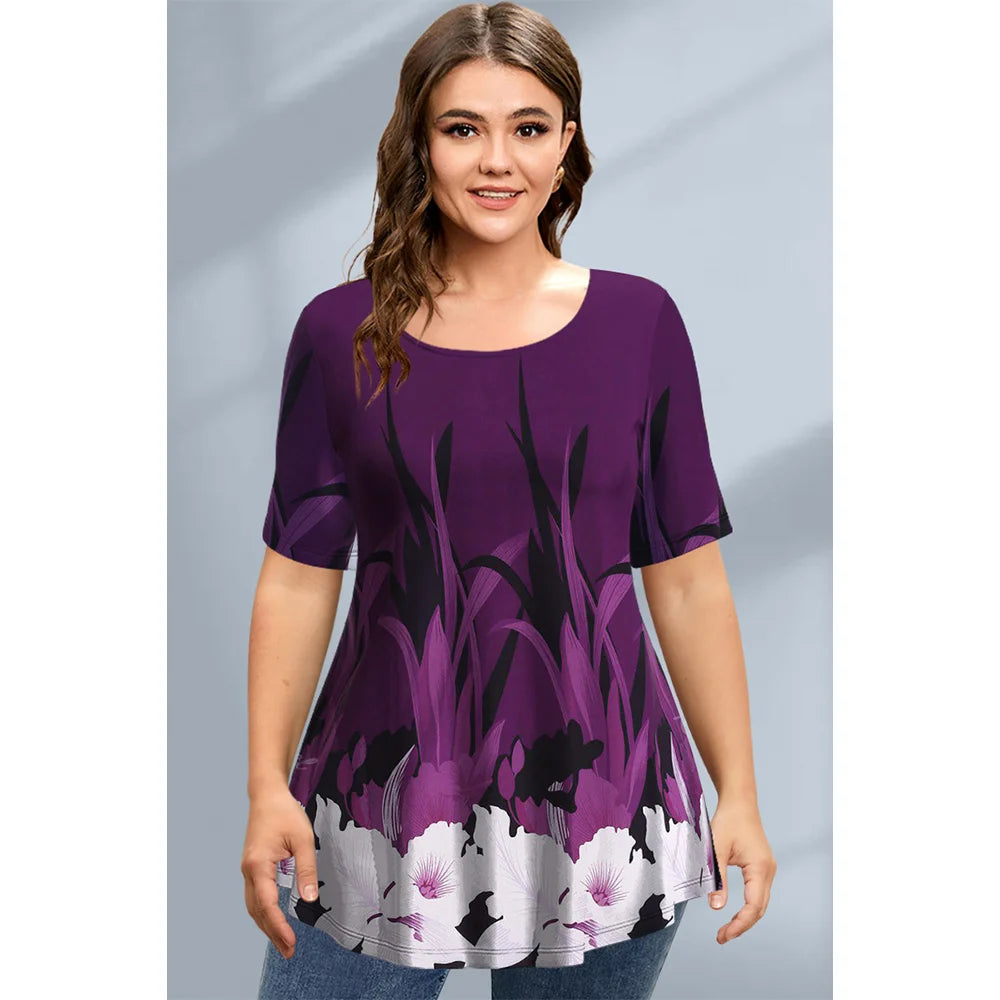 Women's T-Shirts Spring Clothing Floral Graphic O-Neck Pullovers Short Sleeve Tops Streetwear Oversized Apparel Ladies