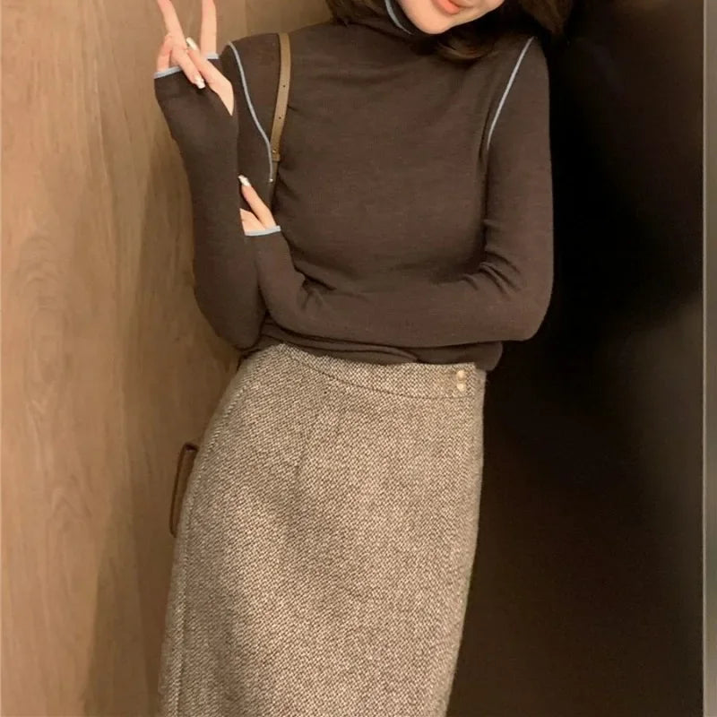 Autumn Winter Solid Simple Retro Long Skirt
