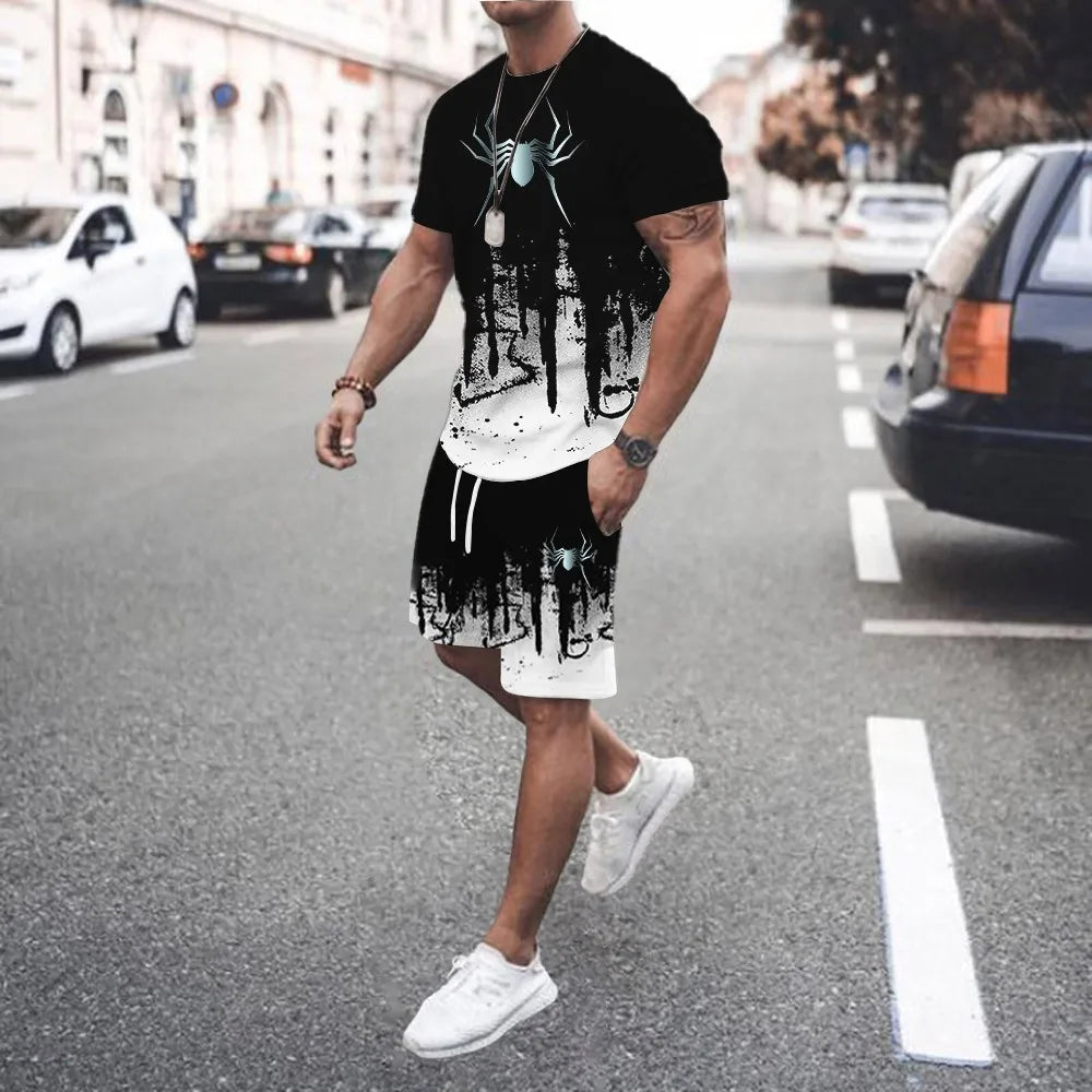 3D Printed Men s Casual Luxury Gradient T-Shirt Shorts Set Tracksuit Male 2 Pieces Fashion Outfit Man Clothing Jogging Suit