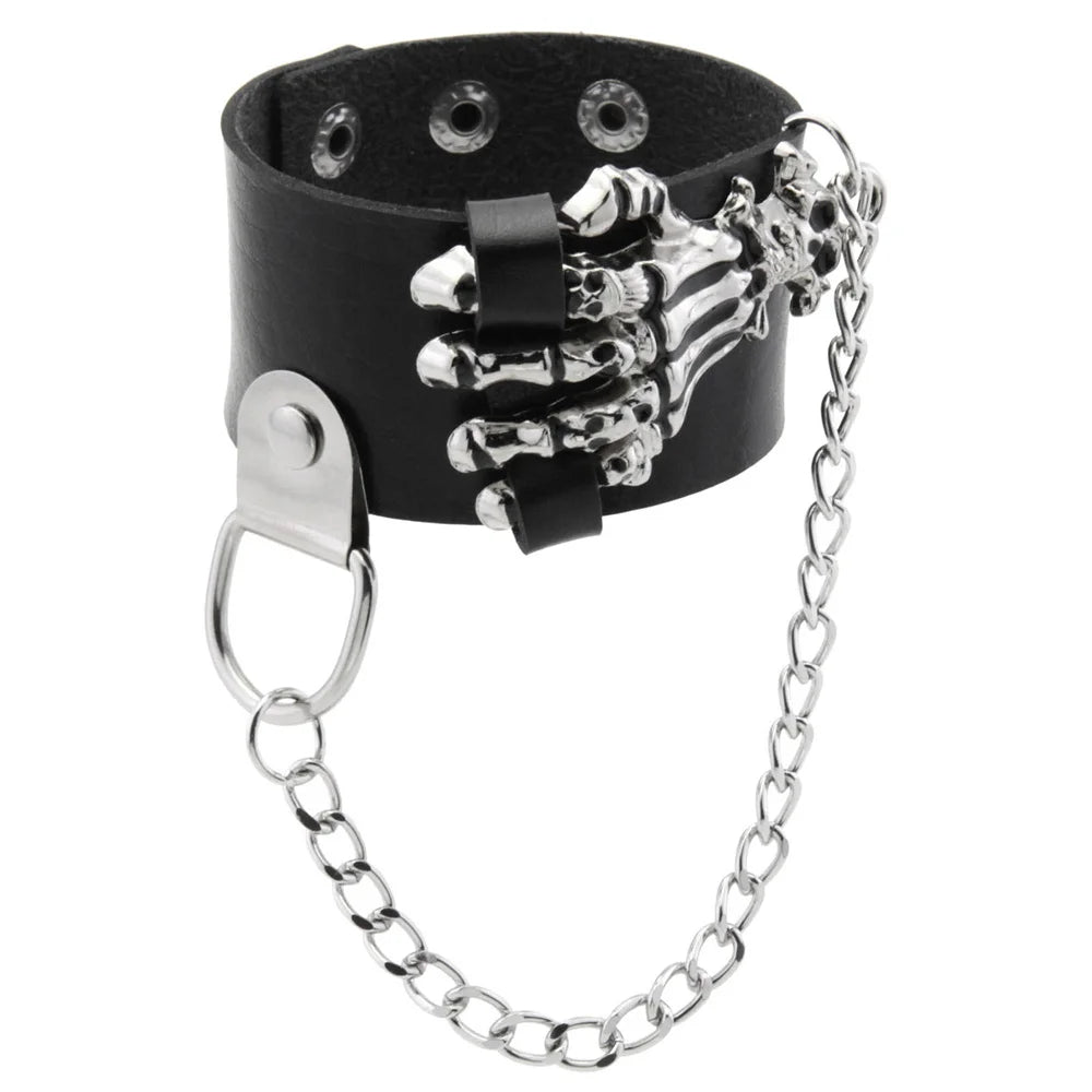 Punk Hip Hop Rock PU Leather Bracelet Unisex Trendy Chain Skull Pentagram Rivet Bracelet