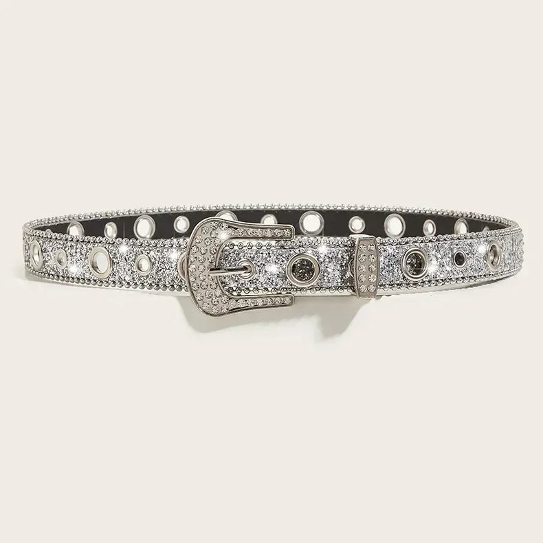 Punk Rhinestone Belt  3.8cm  Sequin Designer Belts Pu