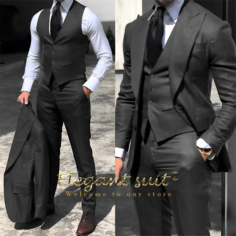 Men's business suit 3-piece set (jacket + vest + trousers) advanced custom men's office formal suit set