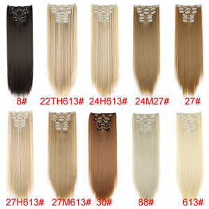 Synthetic 24Inch 16 Clips in Hair Extensions Long Straight Hairstyle Hairpieces Heat Resistant False Hair Daily Use