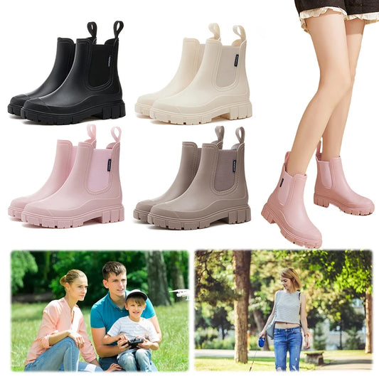 Waterproof Wellington Boots Thick Sole Short Boots Non-Slip Fashion Rain Boots Breathable Wide Toe