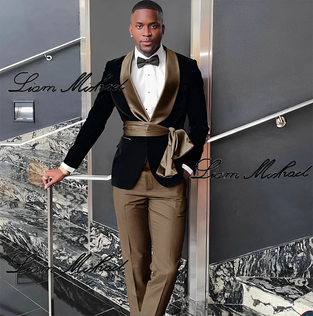 Velvet Jacket Men's 3 Piece Suit Wedding Groom Tuxedo Fashion Customized Men's Clothes Elegant