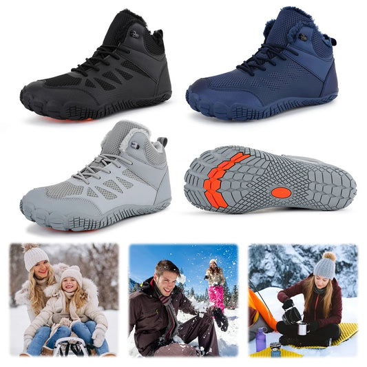 Womens Mens Barefoot Shoes Fur Lined Winter Snow Boots Anti-Slip Walking Shoes Outdoor Booties