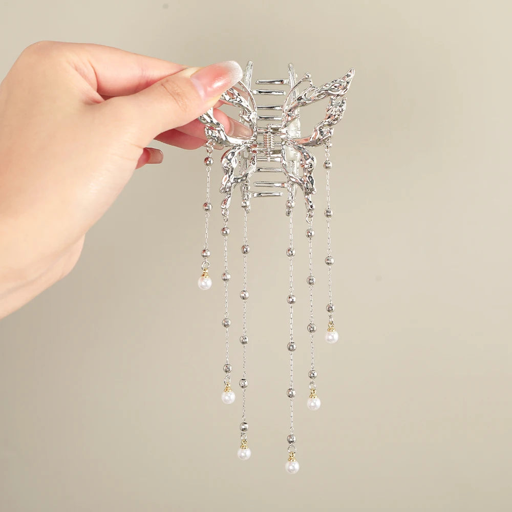 Hairpin Hair Accessories Women Simple Hair Claw Clip Butterfly Pearl Tassel Hair Clip