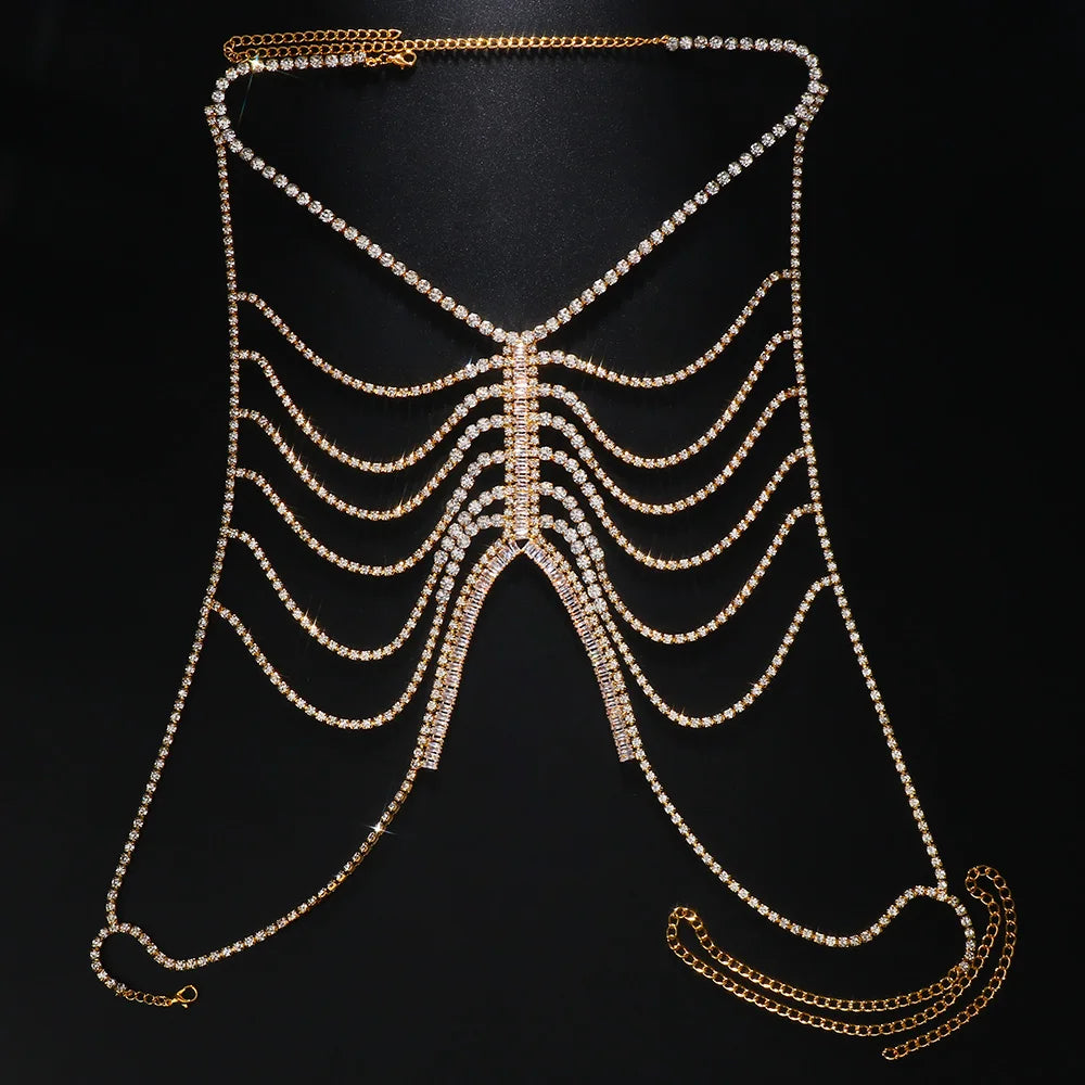 Rhinestone Multilayer Body Chain Jewelry  Crystal Chest Chain Bra Lingerie