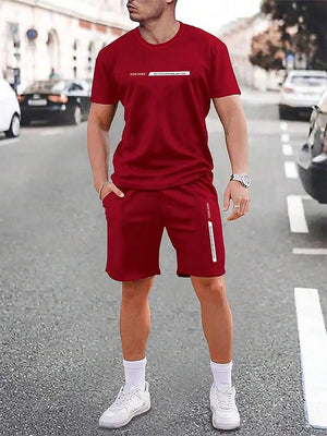 Urban street fashion trend men's crew neck short sleeve suit outdoor simple crew neck top casual and comfortable shorts