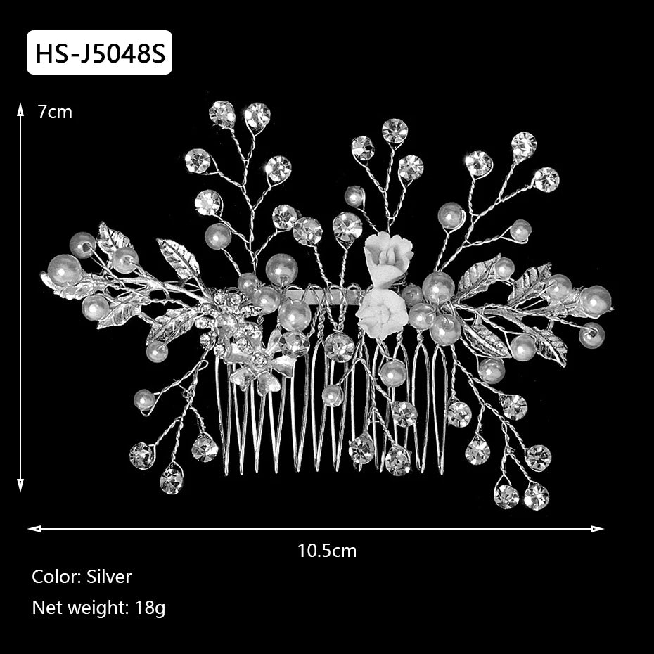 Silver Color Rhinestone Hair Comb Pearl Crystal Hair Accessories Ornament Prom Bridal Flower Headpiece Jewelry