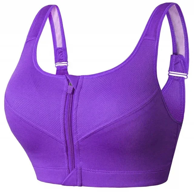 Sports Top Yoga Bra Shockproof Gym  Front Zipper  Push Up
