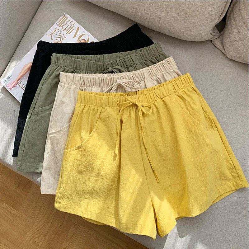 Casual Linen Shorts Women Gym Workout Shorts Cotton Short Pants High Waisted  Ladies Short