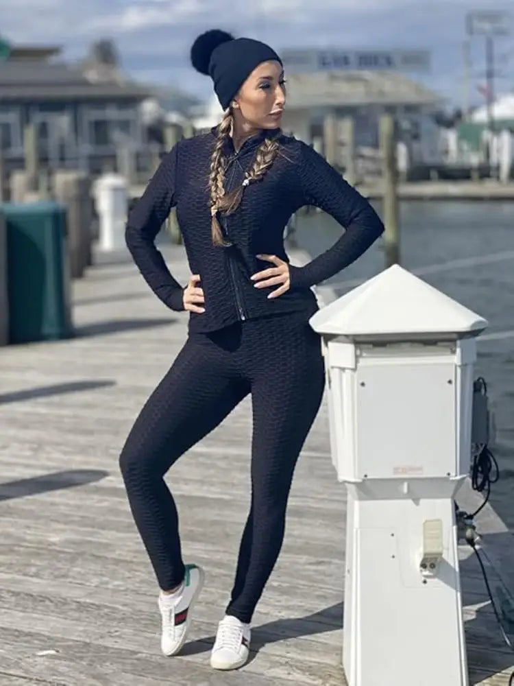 Women Two Piece Outfits  Long sleeve top Elastic waist bottom