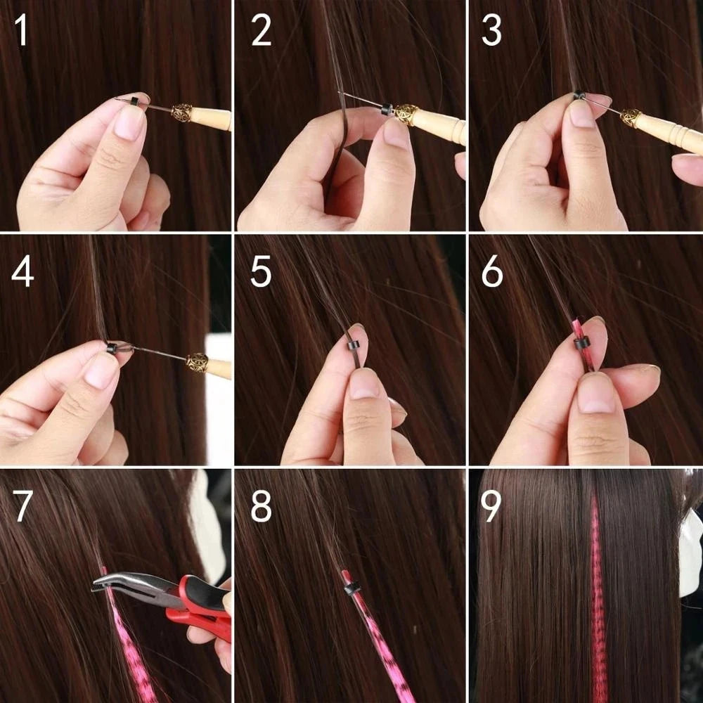 Feather Hair Extension 10Pieces Fake Hair I Tip Rainbow Synthetic Hair 16inch Hairpiece Feather for Hair Extension