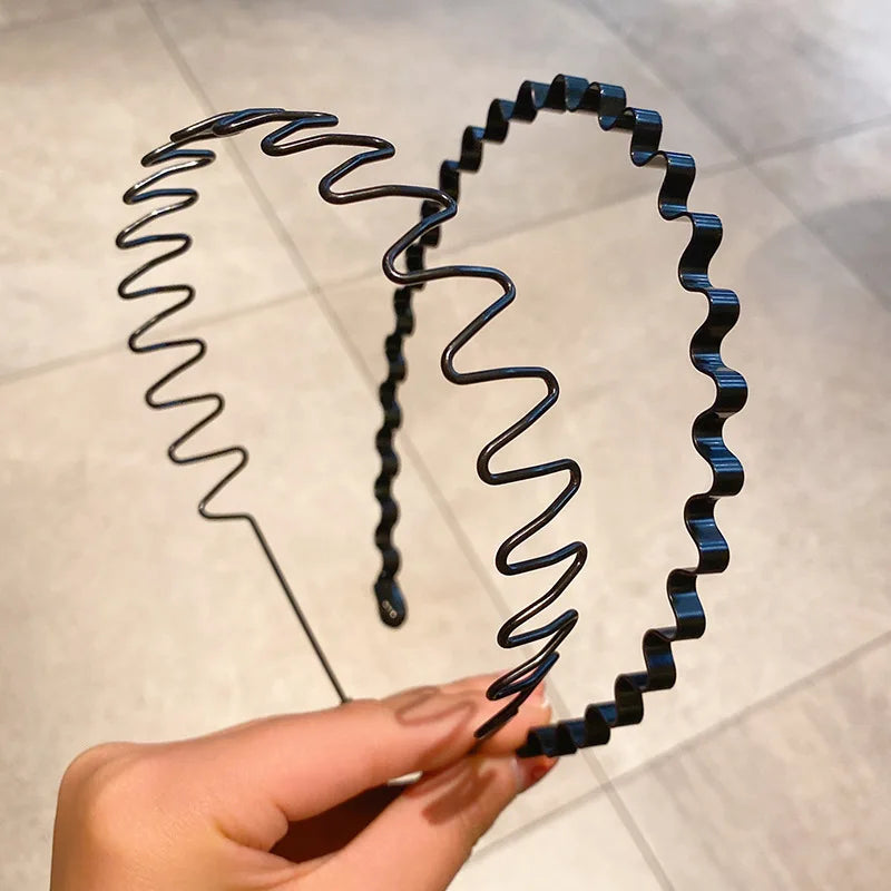 Unisex Black Elastic Non Slip Simple Metal Headbands For Women Wavy Hairband Spring Hair Hoop Fashion Hair Accessories