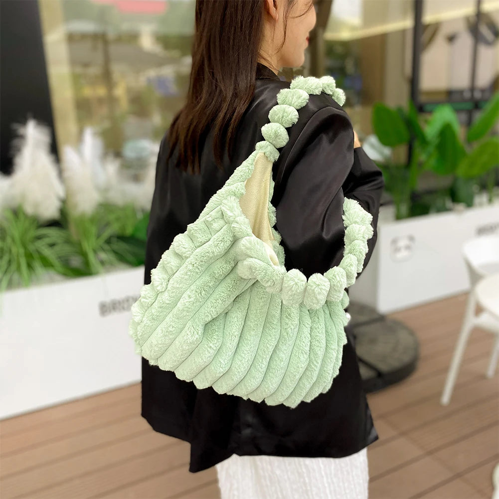 Plush Tote Handbag Large Capacity Soft Satchel Bag Versatile