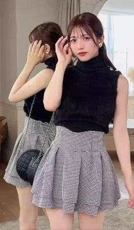 Ruffled Pleated   High Waist Slimming  Mini Skirt