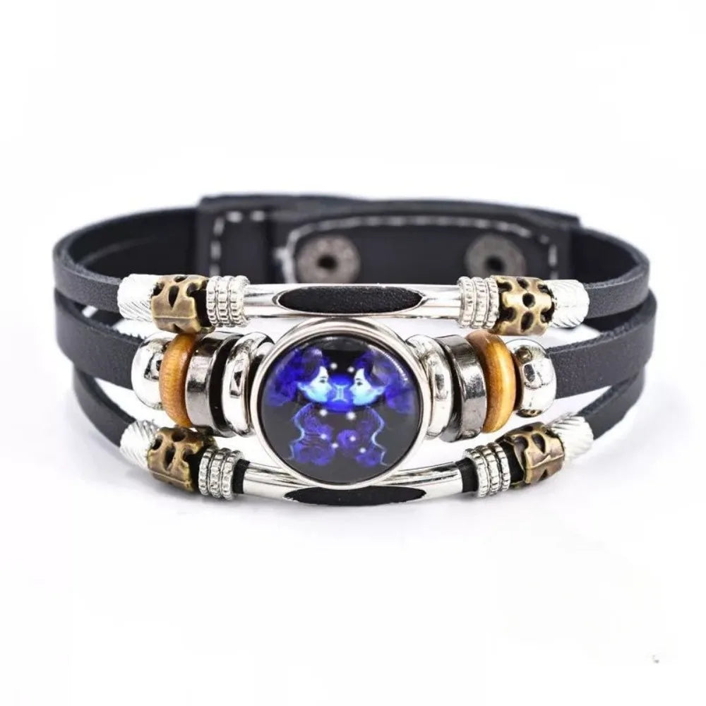 Twelve Constellations Luminous Leather Bracelet Retro Multi-layer Beaded Leather Bracelet Jewelry
