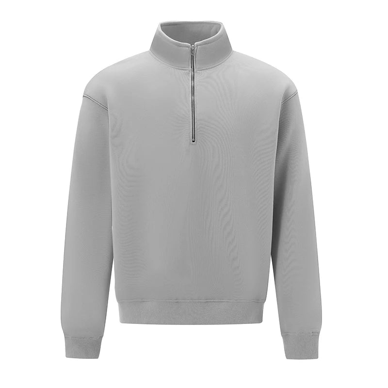 Cozy Fleece Quarter Zip Pullover Sweater with Stand Collar and Long Sleeves for Winter Warmth and Style