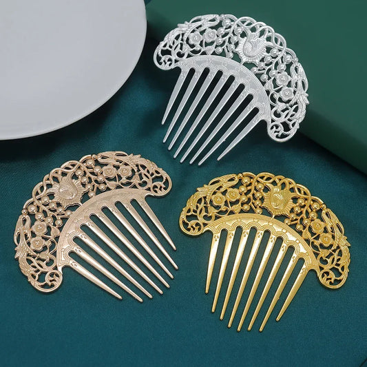 Hairpin Retro Hair Comb Dish Hairpin Hair Ornament Hollow Carved Comb Gold Ornament Metal Comb