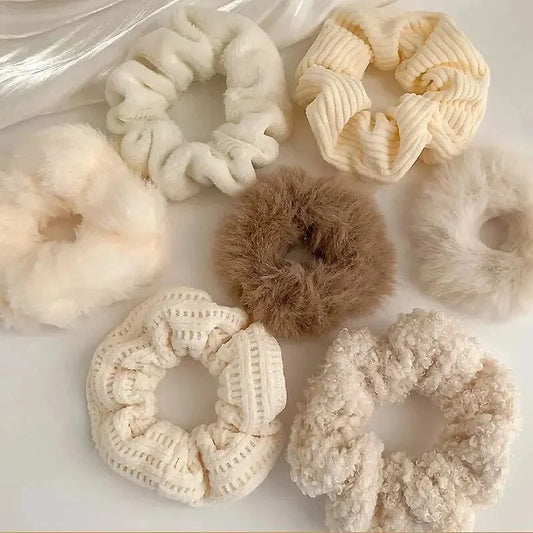 7 Pcs/Set Women Hair Scrunchies Set Plush Solid Hair Band Ponytail Holder Rubber Bands Hair Ties Hair Accessories